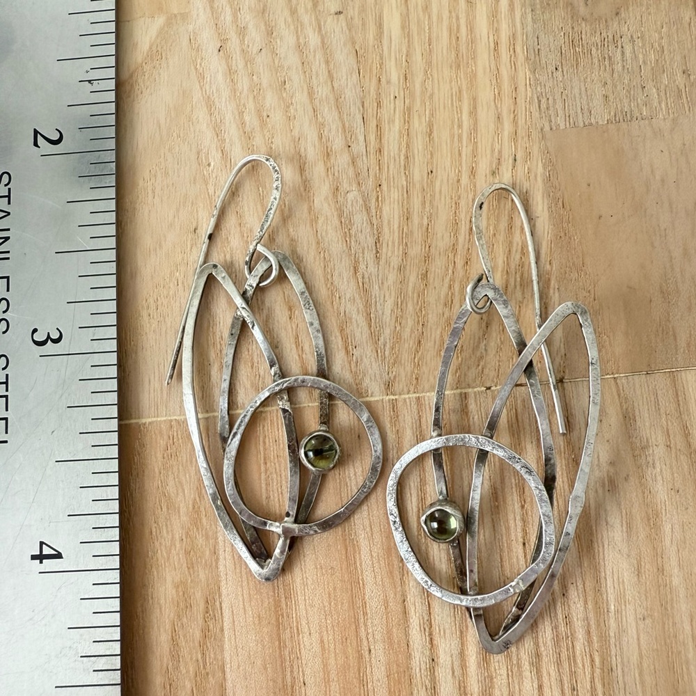 Handcrafted Artisan Silver Abstract Shape Green S… - image 7